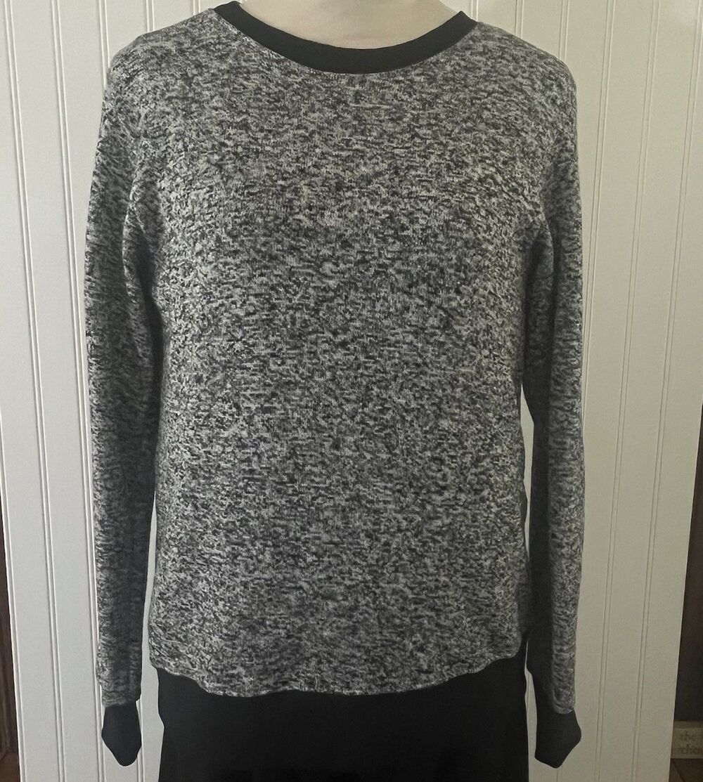 F B Marled Men’s Grey Black Long Sleeved Sweater Black Knit Trim Medium